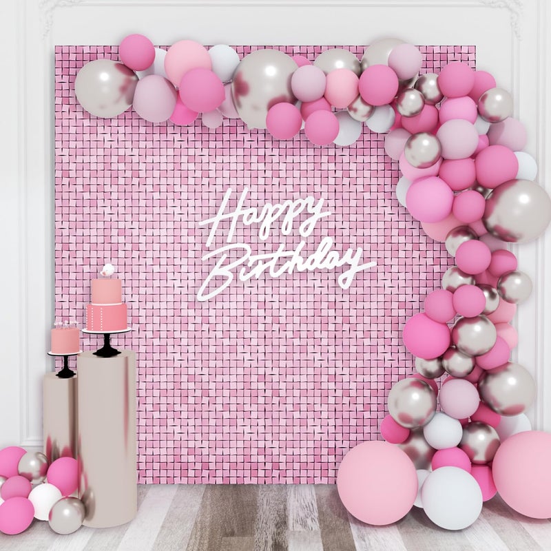 Kate Shimmer Wall Backdrop Pink Iridescent Square Sequin Wall Panel Backdrop Decor for Wedding, Anniversary, Birthday, Party, 36 Panels - Image 1