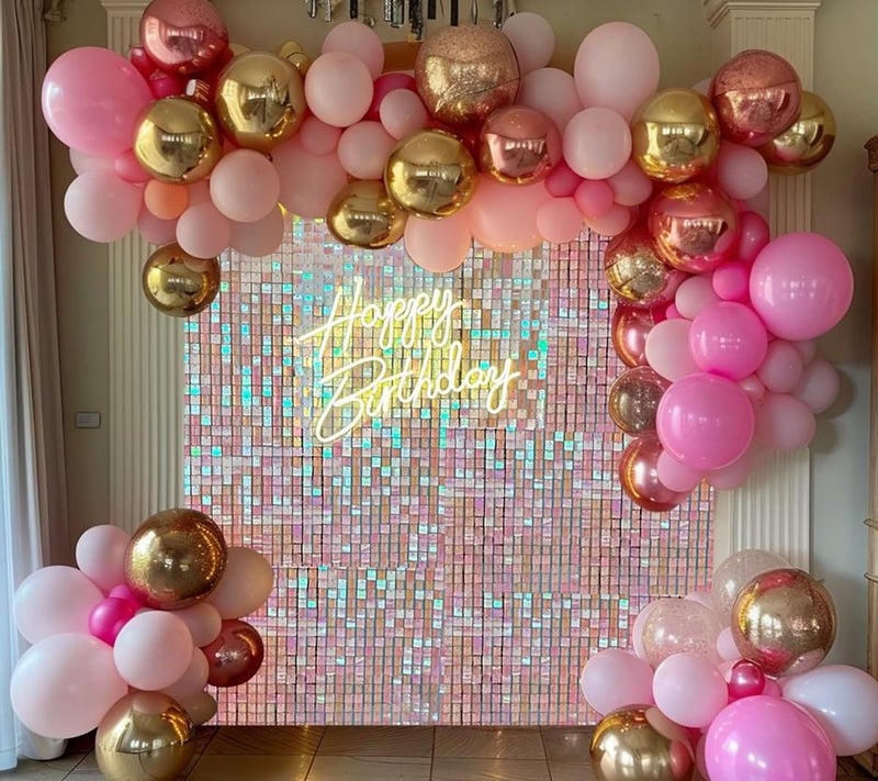 Kate Shimmer Wall Backdrop Pink Iridescent Square Sequin Wall Panel Backdrop Decor for Wedding, Anniversary, Birthday, Party, 36 Panels - Image 4