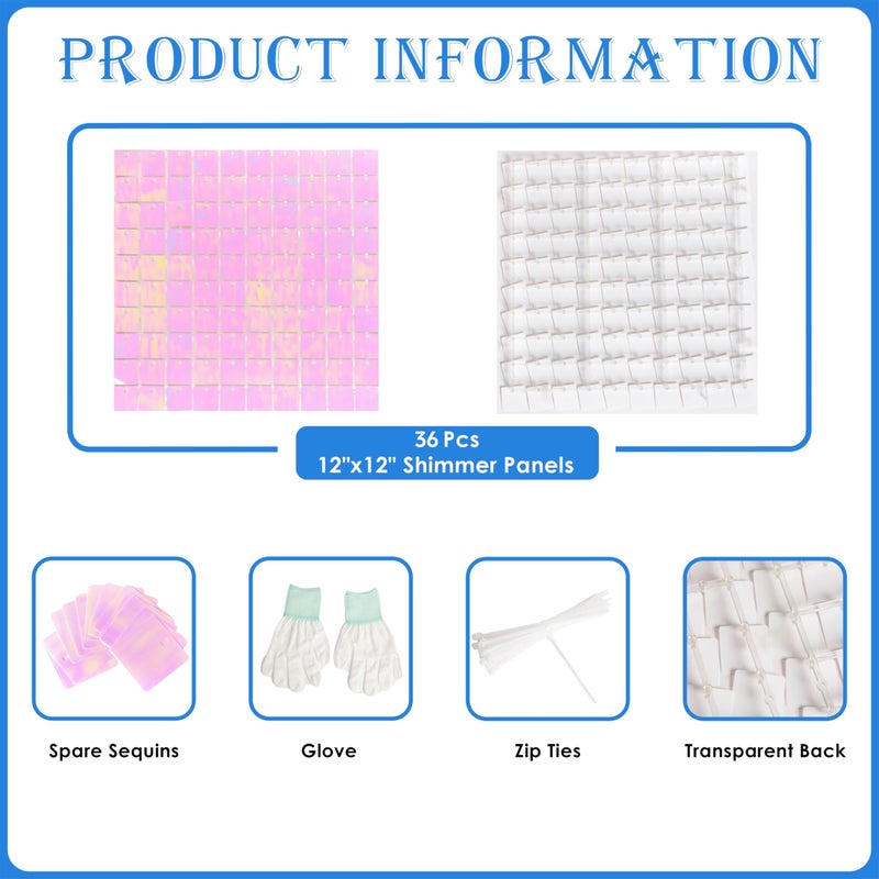 Kate Shimmer Wall Backdrop Pink Iridescent Square Sequin Wall Panel Backdrop Decor for Wedding, Anniversary, Birthday, Party, 36 Panels - Image 2