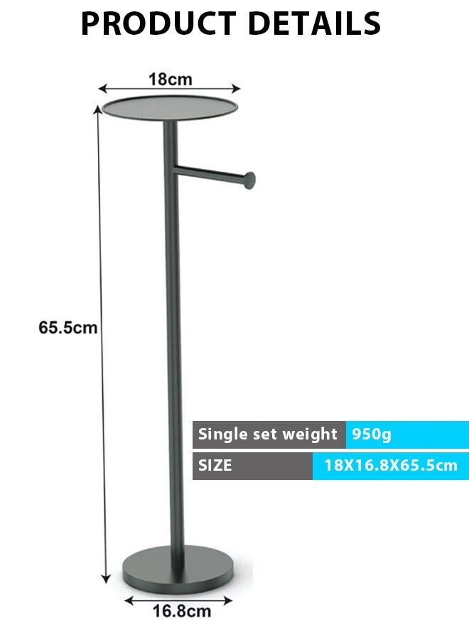 Toilet Paper Holder Stand with Top Storage Shelf, Black Toilet Paper Roll Holder Free Standing,Toilet tissue holder, washbasin, floor standing non perforated roll paper holder, toilet paper holder with phone holder - Image 2