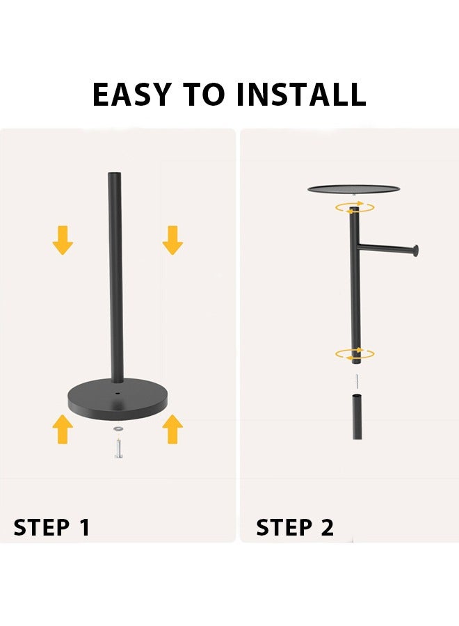 Toilet Paper Holder Stand with Top Storage Shelf, Black Toilet Paper Roll Holder Free Standing,Toilet tissue holder, washbasin, floor standing non perforated roll paper holder, toilet paper holder with phone holder - Image 4