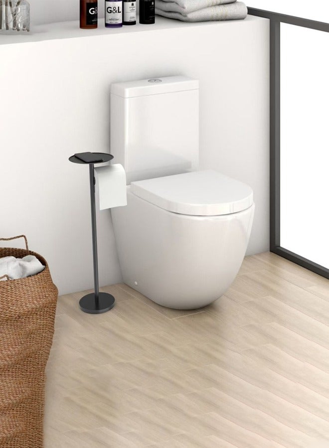 Toilet Paper Holder Stand with Top Storage Shelf, Black Toilet Paper Roll Holder Free Standing,Toilet tissue holder, washbasin, floor standing non perforated roll paper holder, toilet paper holder with phone holder - Image 5