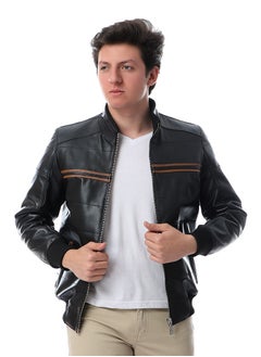 Generic TOP LEATHER Men's Stand Collar Leather Jacket Motorcycle Lightweight genuine Leather Outwear(M11)  - Image 1