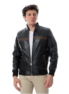 Generic TOP LEATHER Men's Stand Collar Leather Jacket Motorcycle Lightweight genuine Leather Outwear(M11)  - Image 4