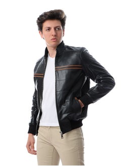 Generic TOP LEATHER Men's Stand Collar Leather Jacket Motorcycle Lightweight genuine Leather Outwear(M11)  - Image 2