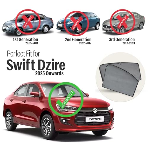 Autofact Car Sunshades for Maruti Swift Dzire (2025 Onwards), UV Protection, Useful Car Accessories, Custom fit Sun Shades for Side Windows, Set of 4 - Image 2