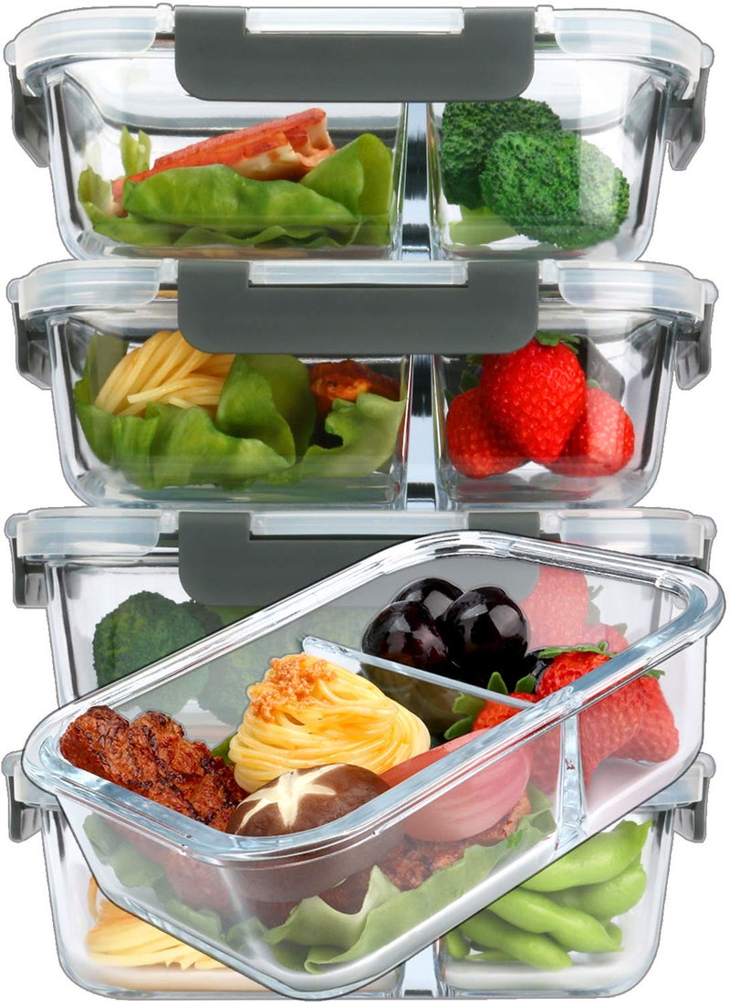 M MCIRCO [5-Pack 36 Oz] Glass Meal Prep Containers 2 Compartments Portion Control with Upgraded Snap Locking Lids Glass Food Storage Containers  Microwave  Oven  Freezer and Dishwasher (4.5 Cups) - Image 1