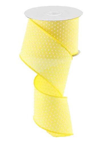 Expressions Yellow White Raised Swiss Polka Dots Wired Ribbon 25 Inches x 10 Yards 