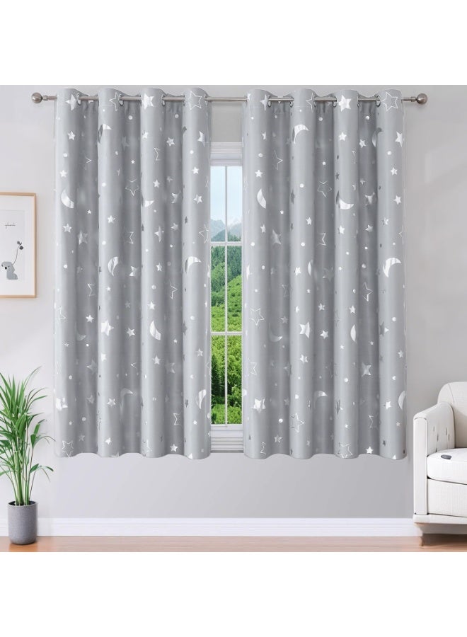 Relex 2 Panels Kids Curtains for Nursery, Star and Moon Blackout Curtains for Boys Girls Bedroom, Room Darkening Thermal Insulated Grommet Curtains for Baby, Grey - Image 1