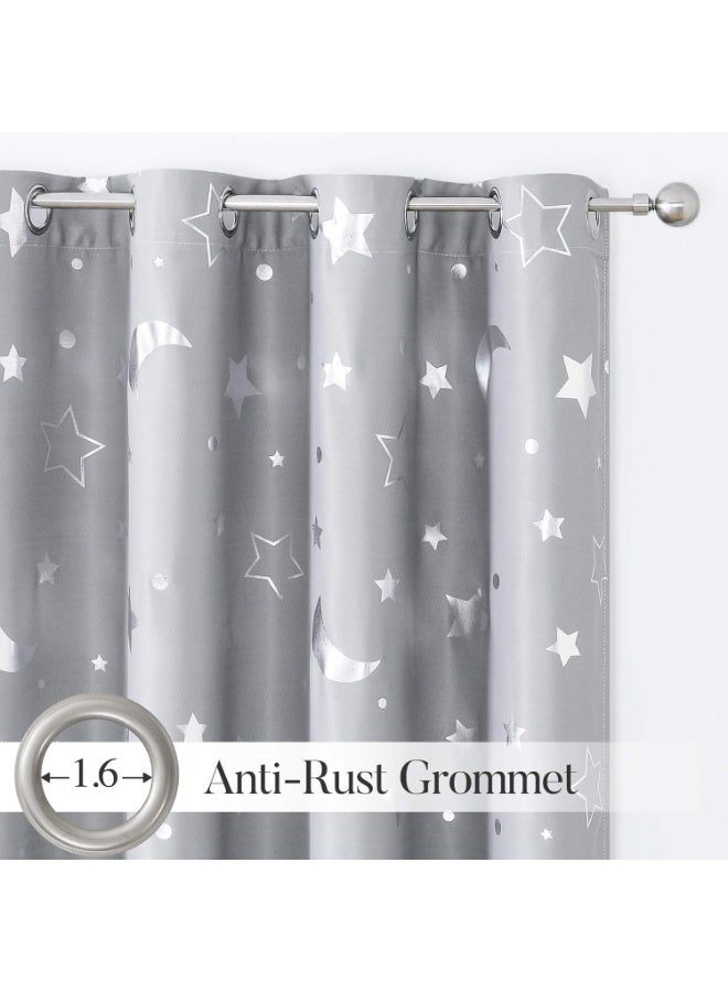 Relex 2 Panels Kids Curtains for Nursery, Star and Moon Blackout Curtains for Boys Girls Bedroom, Room Darkening Thermal Insulated Grommet Curtains for Baby, Grey - Image 2