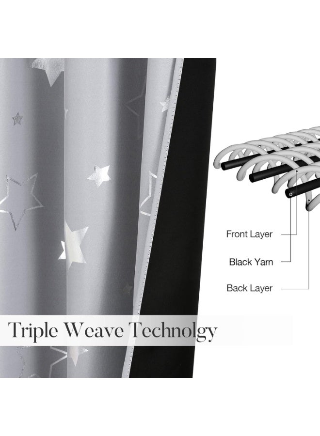 Relex 2 Panels Kids Curtains for Nursery, Star and Moon Blackout Curtains for Boys Girls Bedroom, Room Darkening Thermal Insulated Grommet Curtains for Baby, Grey - Image 3