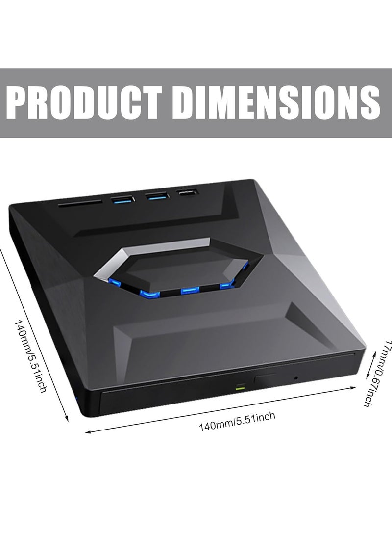 Generic - External DVD CD Drive USB 3.0 & Type C Portable , CD/DVD +/-RW Burner DVD Player - 8X DVD 24X CD Fast Speed with SD Card Reader and USB Hub For Laptop ,PC Windows Linux - Image 1