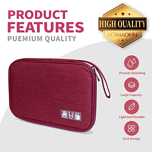 Lcsmaokin Electronics Travel Organizer,Portable Waterproof Electronic Travel Storage Bag for Small Charging Cord Storage,Charger,Small Electronics,SD Card etc,for Travel,Business -Wine Red - Image 2