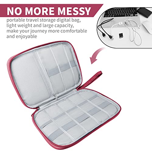 Lcsmaokin Electronics Travel Organizer,Portable Waterproof Electronic Travel Storage Bag for Small Charging Cord Storage,Charger,Small Electronics,SD Card etc,for Travel,Business -Wine Red - Image 3