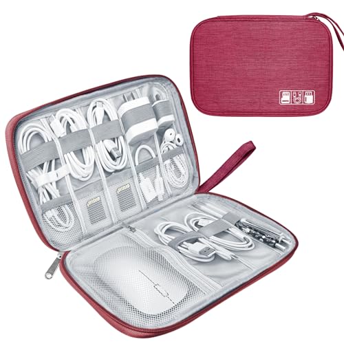 Lcsmaokin Electronics Travel Organizer,Portable Waterproof Electronic Travel Storage Bag for Small Charging Cord Storage,Charger,Small Electronics,SD Card etc,for Travel,Business -Wine Red - Image 1