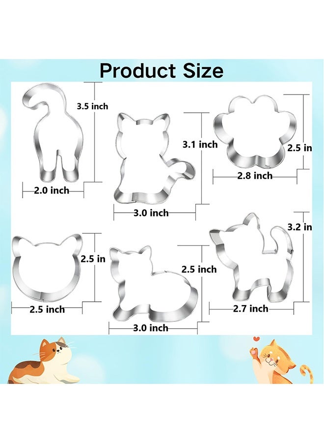 Quantum 6 Pcs Mini Cat Cookie Cutter Set - Small Stainless Steel Animal Cookie Cutters with Cat Face, Kitty Butt, Paw and 3 Cute Shapes Molds - Tiny Fruit Cutter for Kids - Geometric Set for Biscuit Cutter (Silver) - Image 2
