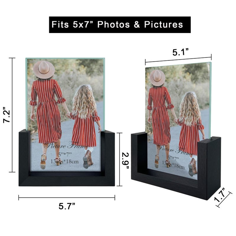 MEBRUDY 5x7 Picture Frame 2 Pack  Black Photo Frames with Tempered Glass Cover and Wooden Base for Tabletop or Desktop Display - Image 5