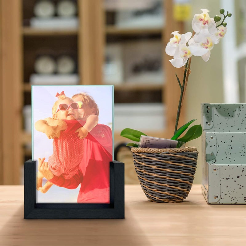 MEBRUDY 5x7 Picture Frame 2 Pack  Black Photo Frames with Tempered Glass Cover and Wooden Base for Tabletop or Desktop Display - Image 3