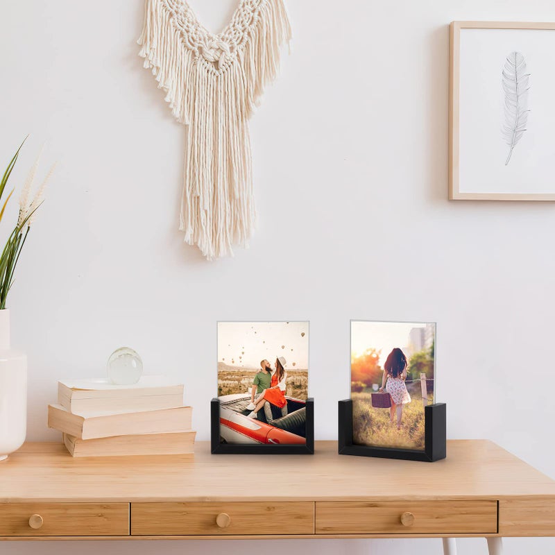 MEBRUDY 5x7 Picture Frame 2 Pack  Black Photo Frames with Tempered Glass Cover and Wooden Base for Tabletop or Desktop Display - Image 2