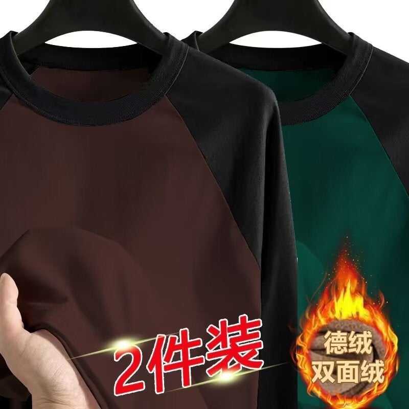 Boys Raglan Sleeve Long-Sleeved T-Shirt With Fleece Base Shirt Trendy Brand Loose All-Match Men'S Half-High Collar Sweater Winter - Image 1