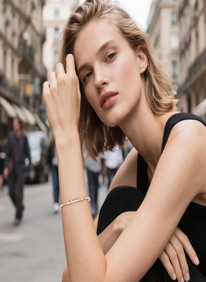 OIDEA Tennis Bracelets for Women: Faith Over Fear Inspirational Gifts for Womens 3mm Slim Rectangular Zirconia Stainless Steel Adjustable Slider Chain Bracelets Jewelry Gifts Rosegold - Image 3