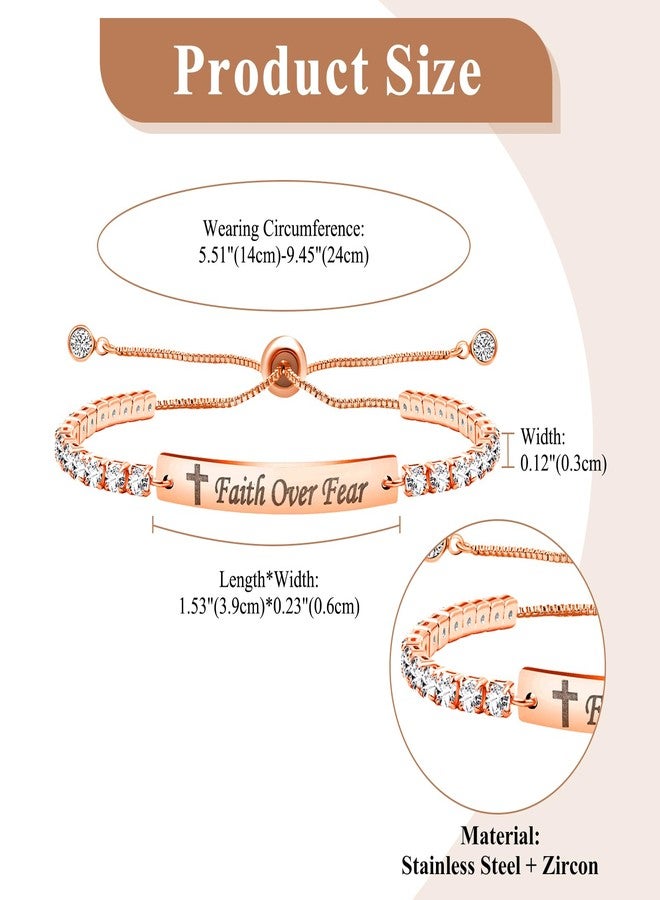 OIDEA Tennis Bracelets for Women: Faith Over Fear Inspirational Gifts for Womens 3mm Slim Rectangular Zirconia Stainless Steel Adjustable Slider Chain Bracelets Jewelry Gifts Rosegold - Image 4
