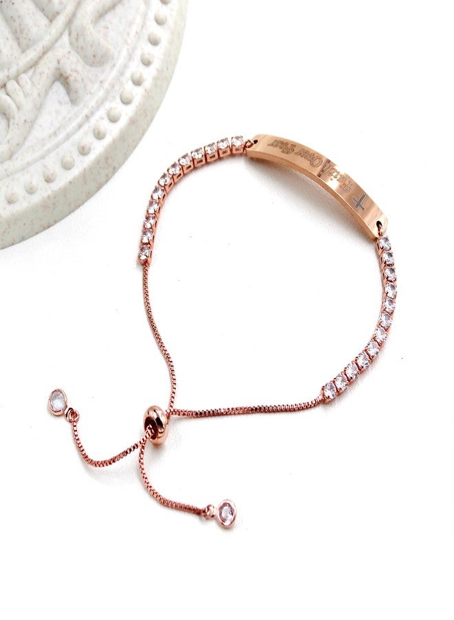 OIDEA Tennis Bracelets for Women: Faith Over Fear Inspirational Gifts for Womens 3mm Slim Rectangular Zirconia Stainless Steel Adjustable Slider Chain Bracelets Jewelry Gifts Rosegold - Image 5