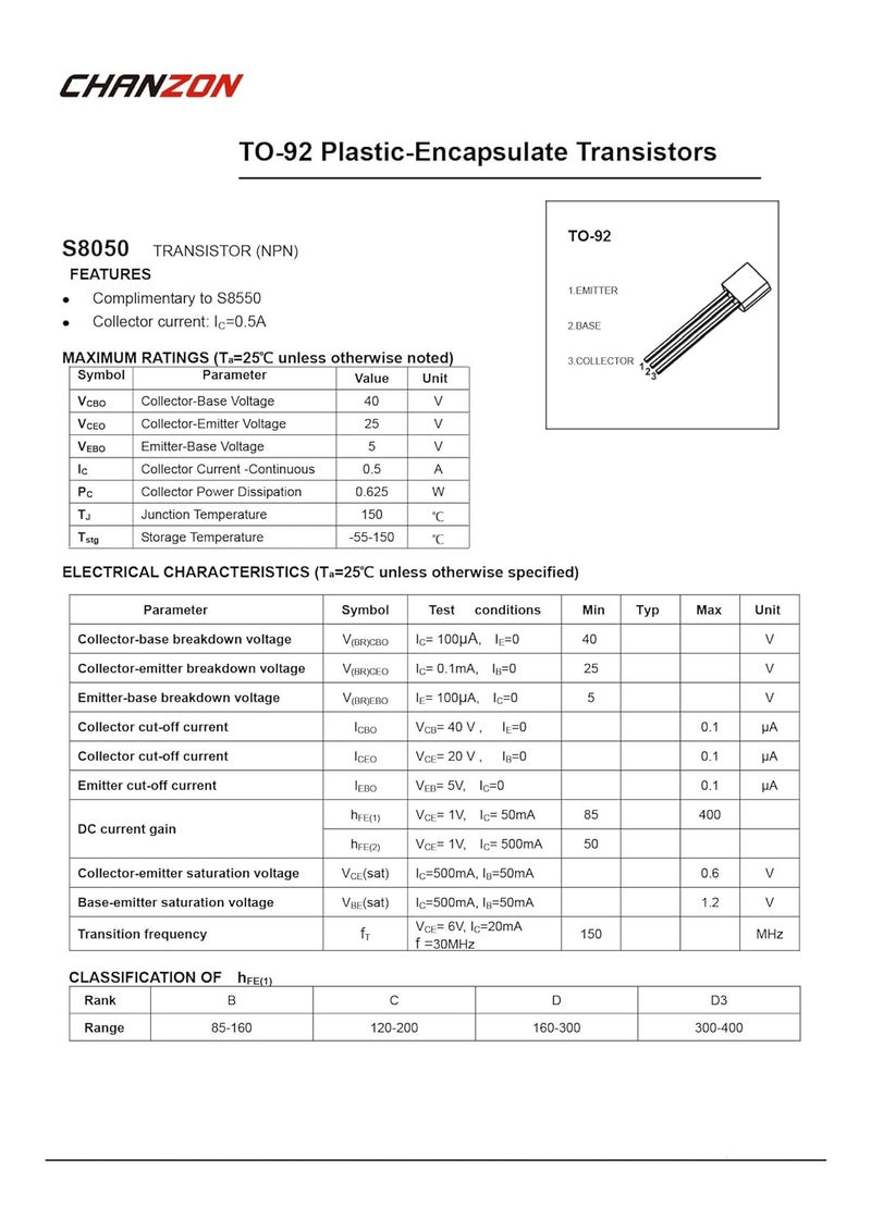 CHANZON S8050 TO-92 NPN Power BJT Bipolar Junction Transistor (Pack of 100pcs) - Image 4