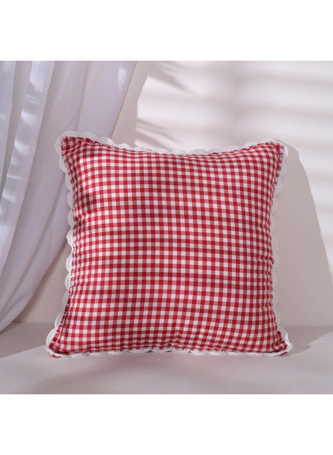 Sleepy Threads Sleepy Threads Red & White Checkered Cotton Cushion Cover | 16x16 inch/40x40 cm | Decorative Throw with Handcrafted Crochet Border for Sofa, Living Room, Bedroom, Deewan, Couch - Image 1