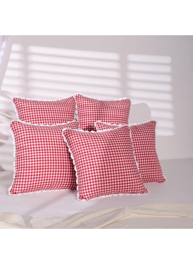 Sleepy Threads Sleepy Threads Red & White Checkered Cotton Cushion Cover | 16x16 inch/40x40 cm | Decorative Throw with Handcrafted Crochet Border for Sofa, Living Room, Bedroom, Deewan, Couch - Image 3