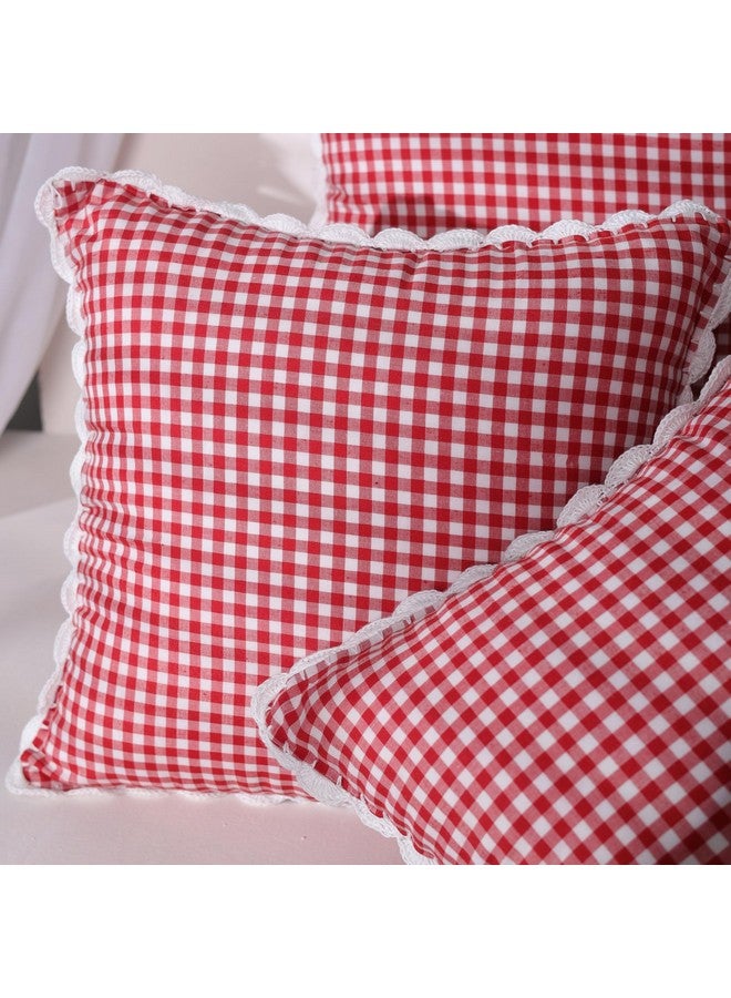 Sleepy Threads Sleepy Threads Red & White Checkered Cotton Cushion Cover | 16x16 inch/40x40 cm | Decorative Throw with Handcrafted Crochet Border for Sofa, Living Room, Bedroom, Deewan, Couch - Image 5