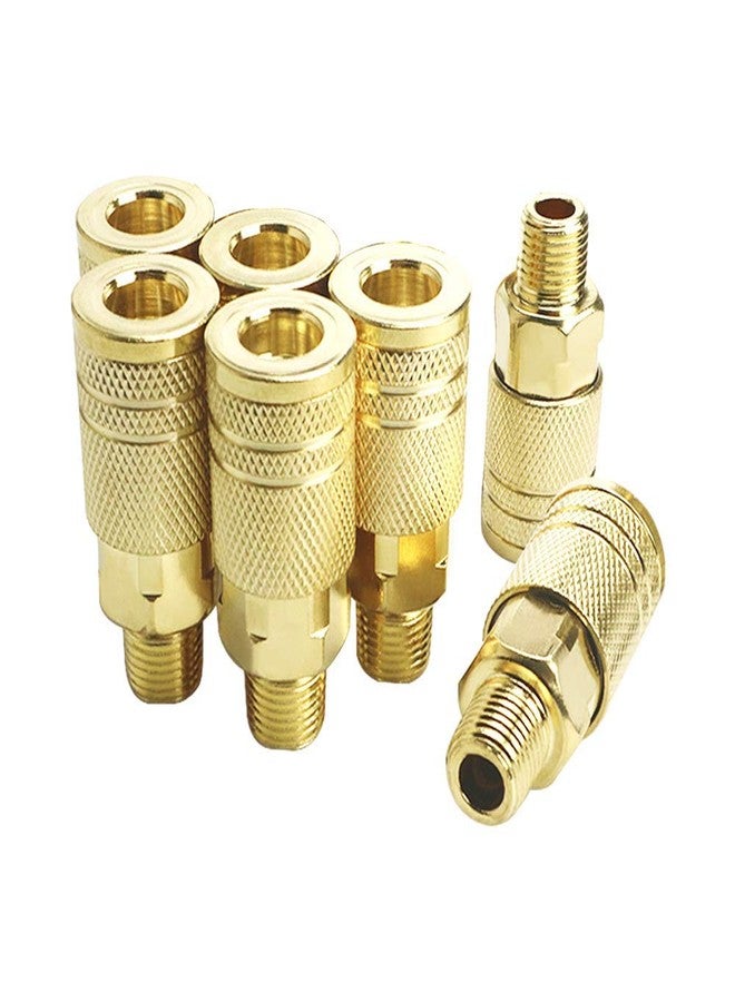 JS Tools 7 Pieces Male Air Coupler Set, 1/4 Inch NPT Thread and Body Size Quick Connect Air Tool, Industrial Grade M-Style Coupler with Brass Finish for Quickly and Safely Disconnect Air Hose - Image 1