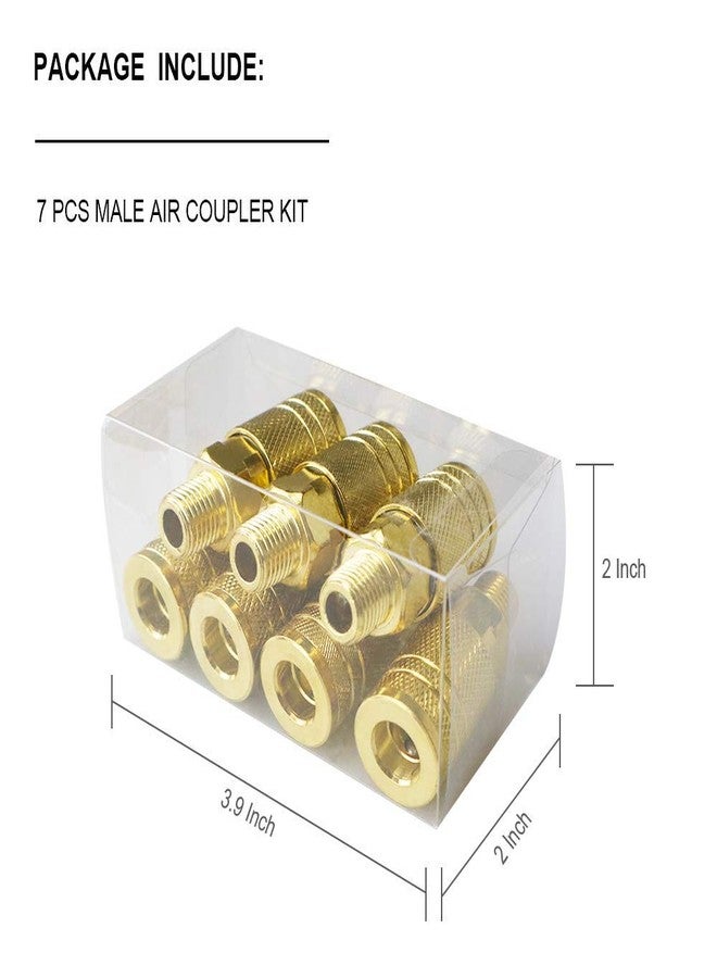 JS Tools 7 Pieces Male Air Coupler Set, 1/4 Inch NPT Thread and Body Size Quick Connect Air Tool, Industrial Grade M-Style Coupler with Brass Finish for Quickly and Safely Disconnect Air Hose - Image 4