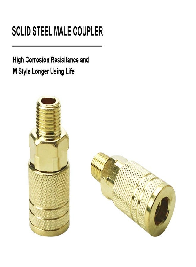 JS Tools 7 Pieces Male Air Coupler Set, 1/4 Inch NPT Thread and Body Size Quick Connect Air Tool, Industrial Grade M-Style Coupler with Brass Finish for Quickly and Safely Disconnect Air Hose - Image 2