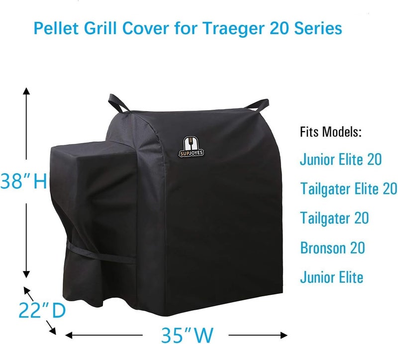 SUPJOYES Grill Cover for Traeger 20 Series, Junior & Tailgater Grills, Heavy Duty Waterproof Wood Pellet Grill Cover, Outdoor Full Length Grill Cover - Image 2