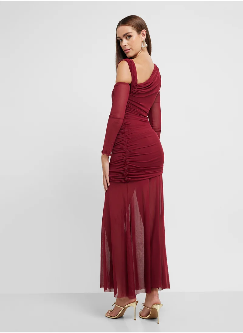 جينجر Drop Shoulder Assymetric Dress With Mesh Detail