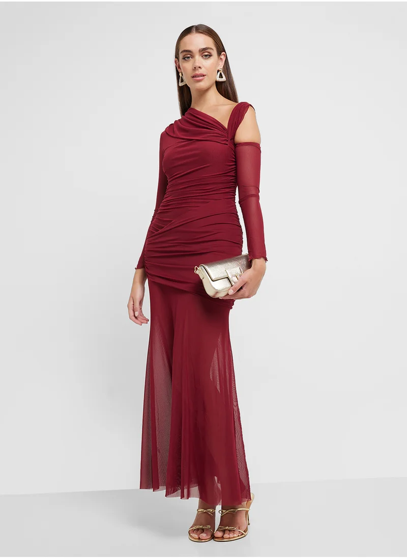 جينجر Drop Shoulder Assymetric Dress With Mesh Detail