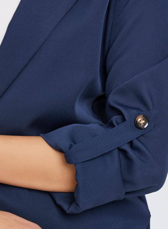 Take Two Women Navy Blue Solid Roll Up Sleeve Blazer - Image 4