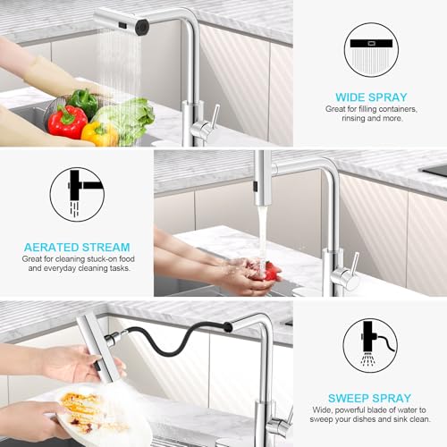 AVSIILE Waterfall Kitchen Faucets with Pull Down Sprayer Soap Dispenser in Chrome Single Hole Single Handle Pull Out Tap Stainless Steel Sink Faucet Suitable for Farmhouse Camper Laundry Rv Bar - Image 3