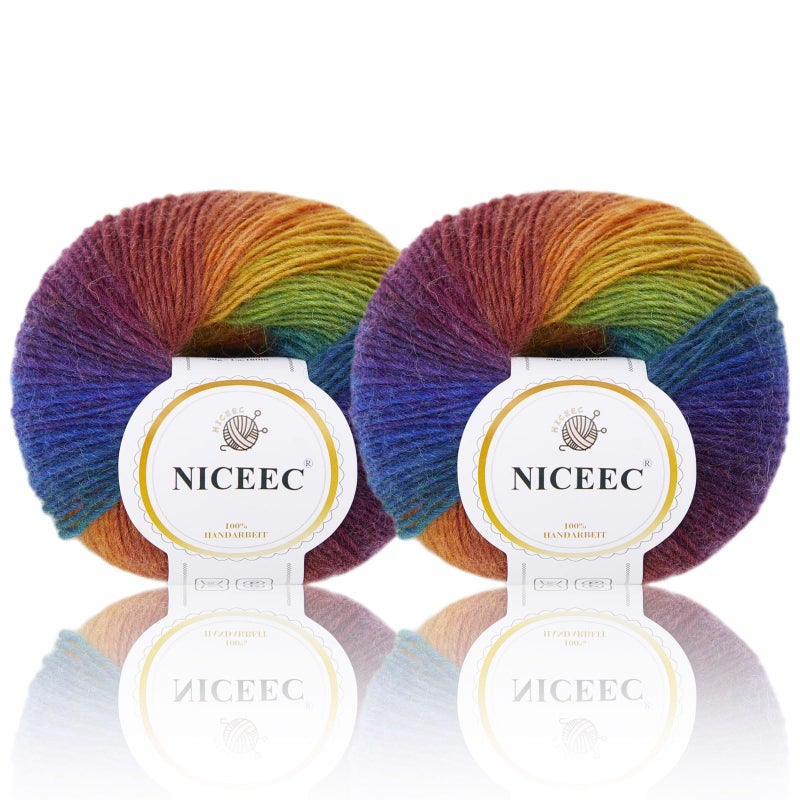 2 Skeins Rainbow Soft Yarn 100 Wool Gradient Multi Color Yarn for Crocheting Knit Total Length 180m2196yds250g23