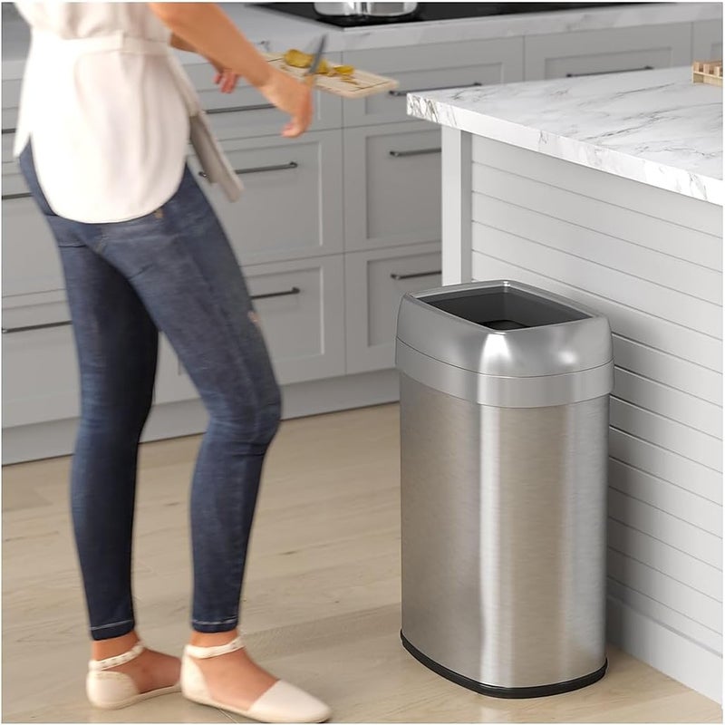 iTouchless 13 Gallon / 50L Open Top Trash Can, Oval Stainless Steel with Double AbsorbX Odor Filters – Fingerprint-Resistant Modern Kitchen and Office Waste Bin for Hassle-Free Disposal - Image 2