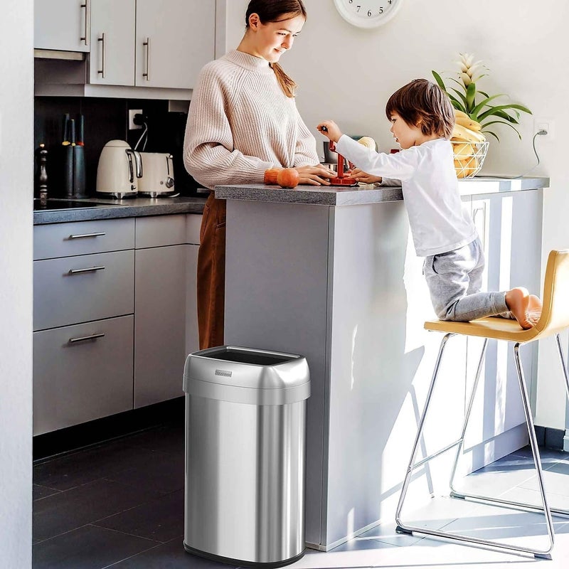 iTouchless 13 Gallon / 50L Open Top Trash Can, Oval Stainless Steel with Double AbsorbX Odor Filters – Fingerprint-Resistant Modern Kitchen and Office Waste Bin for Hassle-Free Disposal - Image 5