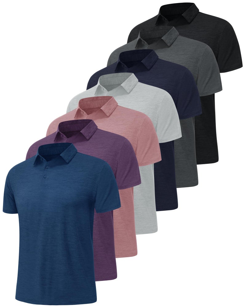 BOOJO 7 Pack Polo Shirts for Men - Quick Dry Moisture Wicking Performance Short Sleeve Mens Golf Shirts for Casual Work - Image 1