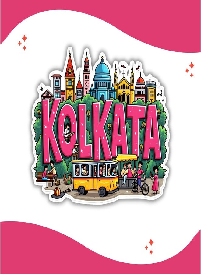 GiftODay Indian City Kolkata Theme Souvenir Wooden Fridge Magnet for Refrigerator - Printed Fridge Magnet for Kitchen & Home Decor | Perfect Souvenir Gift | Size 3x3 Inches | Pack of 1 - Image 5