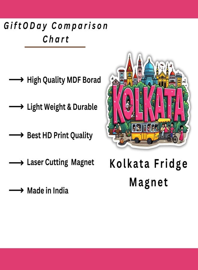 GiftODay Indian City Kolkata Theme Souvenir Wooden Fridge Magnet for Refrigerator - Printed Fridge Magnet for Kitchen & Home Decor | Perfect Souvenir Gift | Size 3x3 Inches | Pack of 1 - Image 4