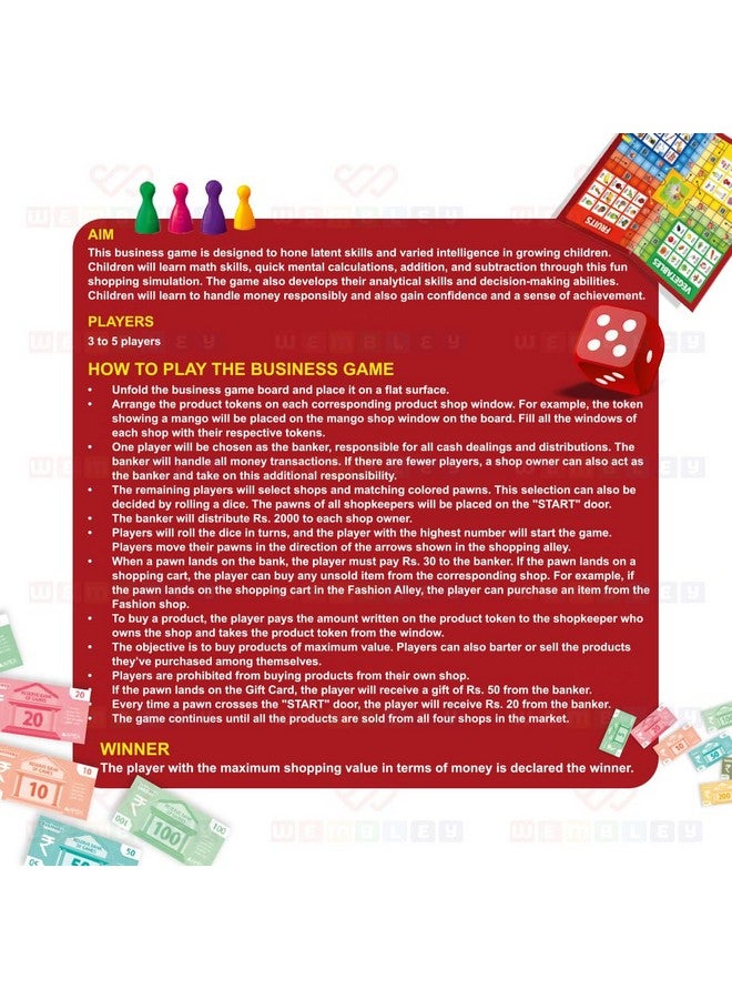Wembley Business Board Game Set for Kids Adults with Business Money for 2 to 4 Players | Help to Boost Decision Making Strategic Thinking | Indoor Game | Develop Numerical & Logical Skills - Image 4