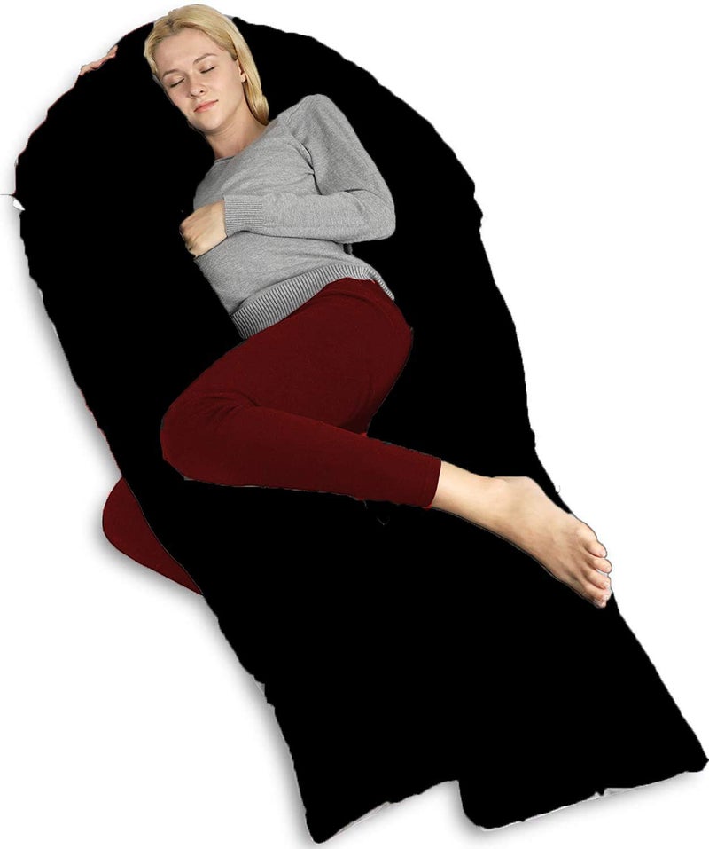 PumPum Pregnancy Pillow with Velvet Cover UShape Full Body Pillow Maternity Support Pillow Cushion Pillow for Pregnant WomenBlack - Image 1