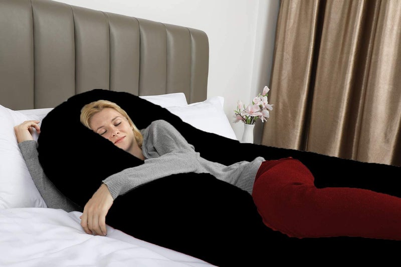 PumPum Pregnancy Pillow with Velvet Cover UShape Full Body Pillow Maternity Support Pillow Cushion Pillow for Pregnant WomenBlack - Image 3