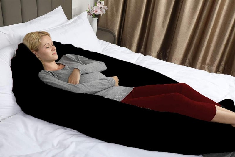 PumPum Pregnancy Pillow with Velvet Cover UShape Full Body Pillow Maternity Support Pillow Cushion Pillow for Pregnant WomenBlack - Image 4