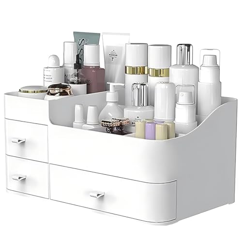Stewit® Makeup Organizer with Drawers,Large Capacity Countertop Organizer for Vanity,Bathroom and Bedroom Desk Cosmeticsn Organizer for Skin Care,Brushes, Eyeshadow, Lotions, Lipstick - White - Image 1